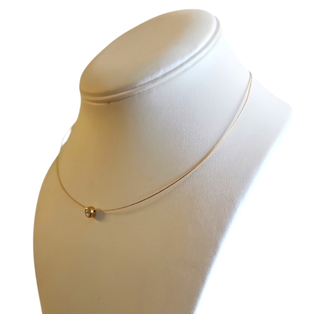Vintage & Elegant Bezel Solitary CZ Gold Plated Necklace. - Picture 4 of 8